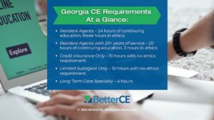 Callout 2- student working on laptop- Title: Georgia CE Requirements at a Glance -5 bullet points