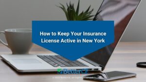 Featured: Laptop open on desk with phone and coffee cup - How to Keep Your Insurance License Active in New York