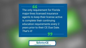 Callout 1: Quote from text about Florida requirement to keep insurance license active