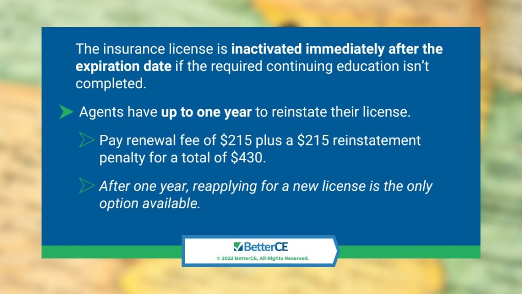 Callout 2: Illinois agents have up to one year to reinstate their license- 2 facts listed