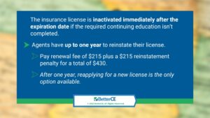 Callout 2: Agents have up to one year to reinstate their license- 2 facts listed