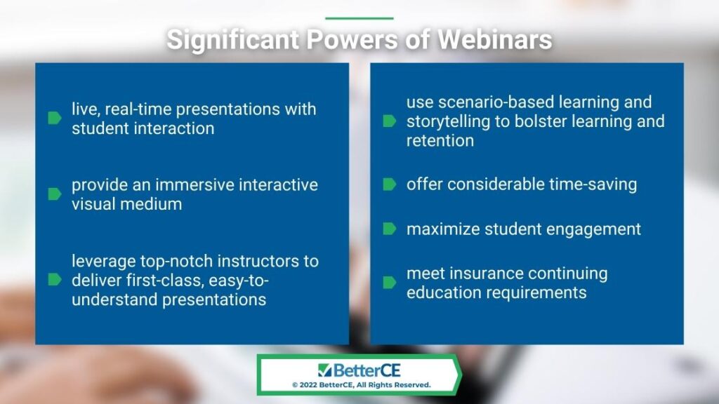 Callout 2: significant powers of insurance ce webinars - 7 bullet points listed