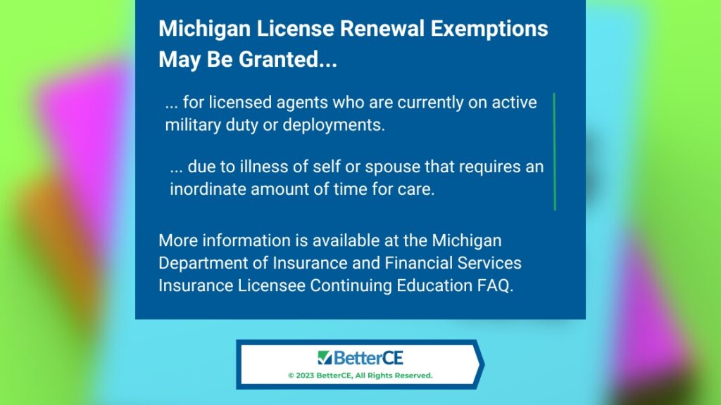Callout 3- Michigan license renewal exemptions- two facts listed