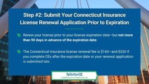 Callout 2: Step #2 - Submit Your Connecticut Insurance License Renewal Application prior to expiration- 2 facts listed