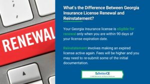 Callout 3- close-up of red renewal key on keyboard- what's the difference between Georgia insurance license renewal and reinstatement? - 2 facts