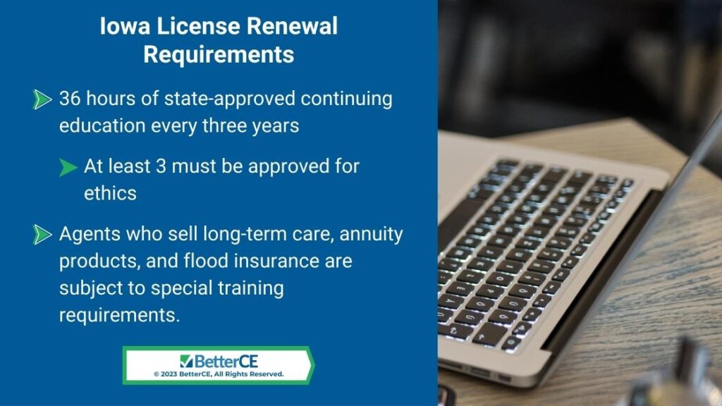 Callout 2: Open laptop on desk- Iowa license renewal requirements- 3 facts