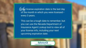 Callout 2: Quote from text about license expiration date in Nevada