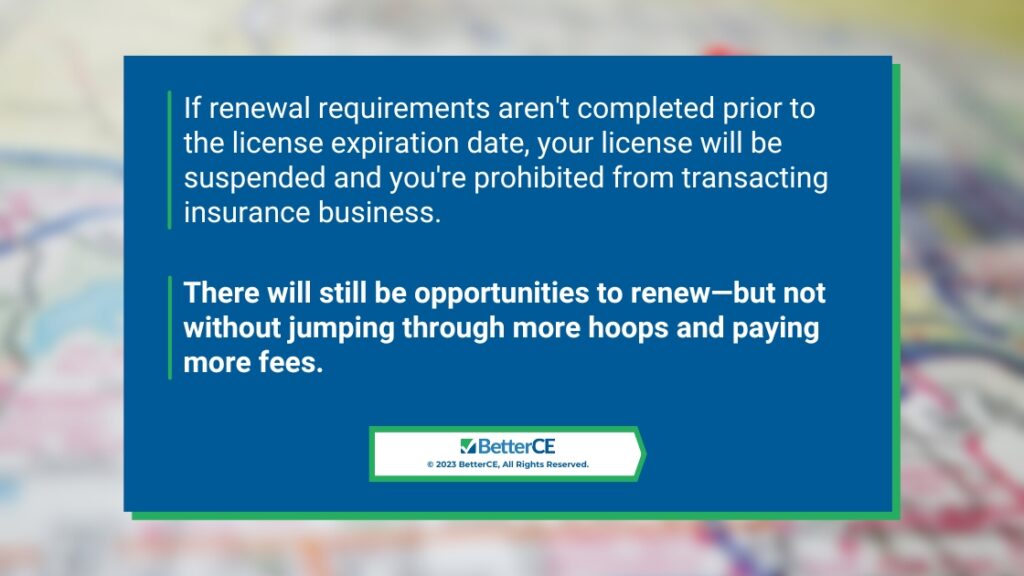 Callout 4: Quote from text about renewal requirements not completed prior to expiration date.