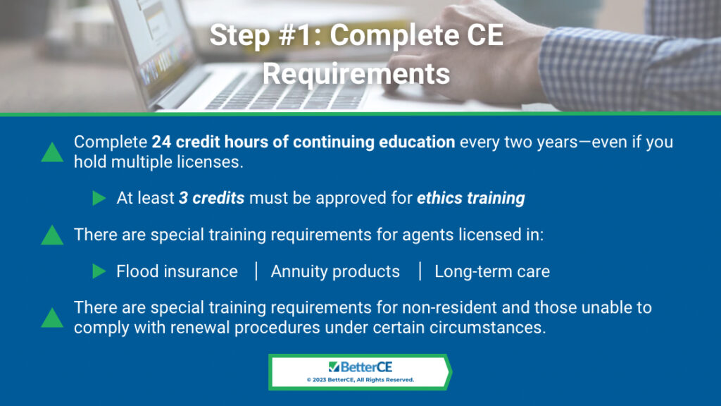 Callout 2: Person working at laptop- Step#1: Complete CE requirements- 5 facts