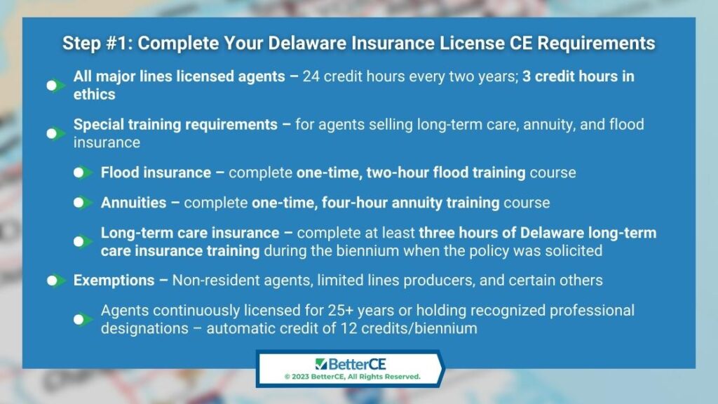 Callout 2: Step #1- complete your Delaware insurance license CE requirements- six facts listed from text
