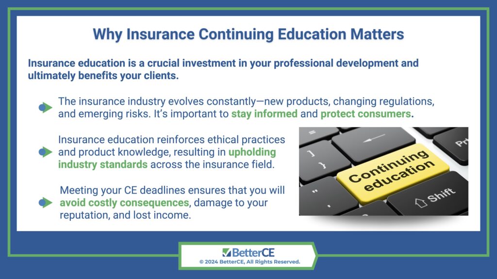 Callout 1: Keyboard with yellow continuing education enter key- 3 facts why insurance continuing education matters
