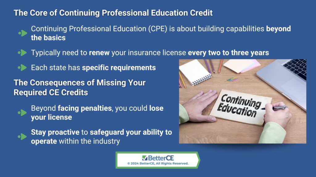 Callout 2: Hand-written continuing education words on card on table- continuing professional education credit- 3 facts