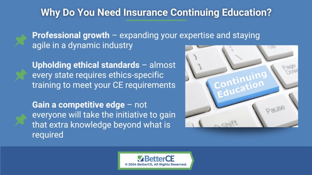 Callout 3: Keyboard with blue continuing education enter key- three reasons you need insurance continuing education units