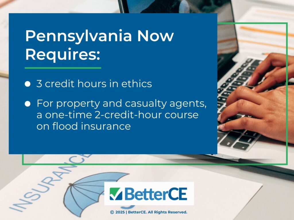 Person's hands typing on laptop with an insurance paper on desk- Two Pennsylvania insurance requirements - 2025.