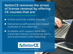 Person typing on laptop with smartphone nearby on desk- BetterCE removes stress of insurance license renewal.