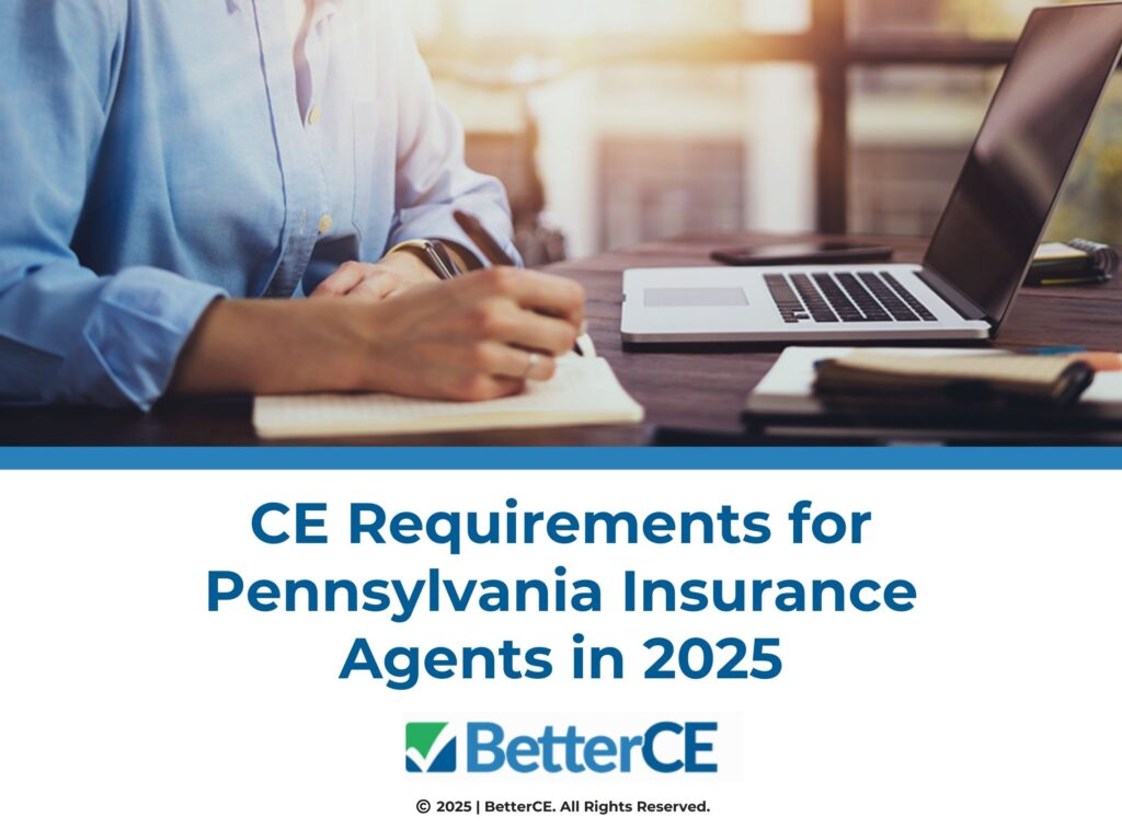 Person taking notes in notebook with open laptop on desk- CE Requirements for Pennsylvania Insurance Agents in 2025.