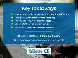 Five key takeaways for insurance CE final exam monitors.