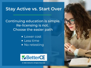 Woman studying on a laptop with a notebook beside her. Three benefits of staying active with an insurance license vs. starting over.