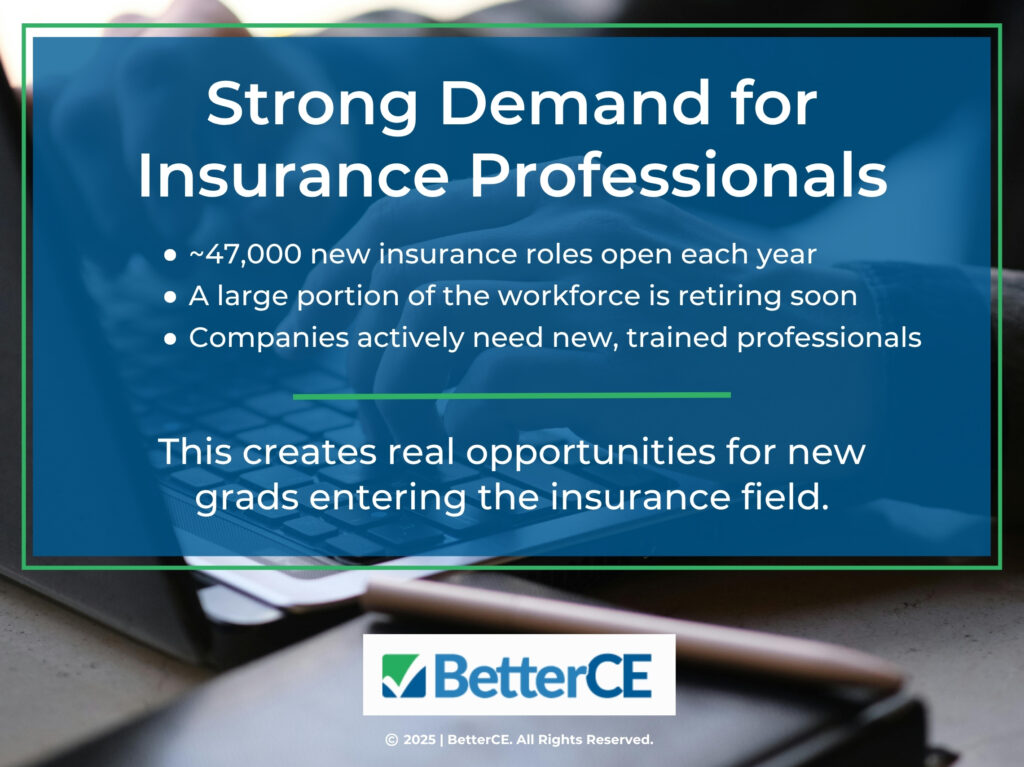 Three reasons listed for strong demand for insurance professionals.