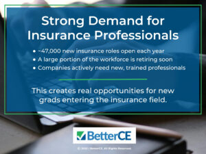 Three reasons listed for strong demand for insurance professionals.